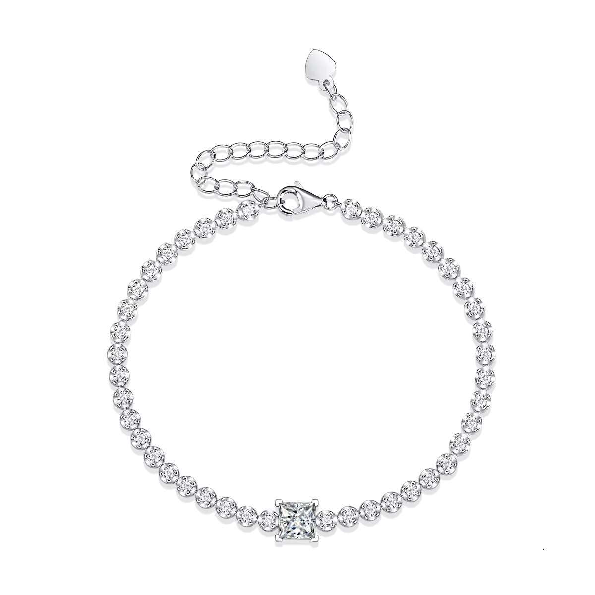 Fashion Jewelry Wholesale Vendors Silver Bangles for Women 5.5Mm Princess Square Cut Moissanite Friendship Bracelets