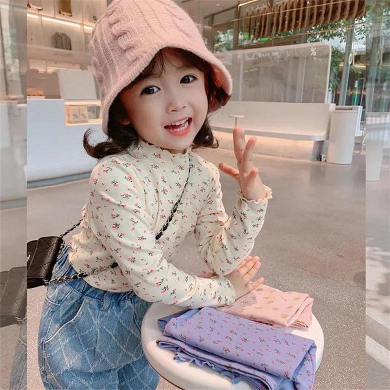Ddmyshoesvip Girls New Children S Long Sleeved T Shirt Spring And Autumn Half High Collar Fragmented Flower Bottom Shirt Baby Western Style Top