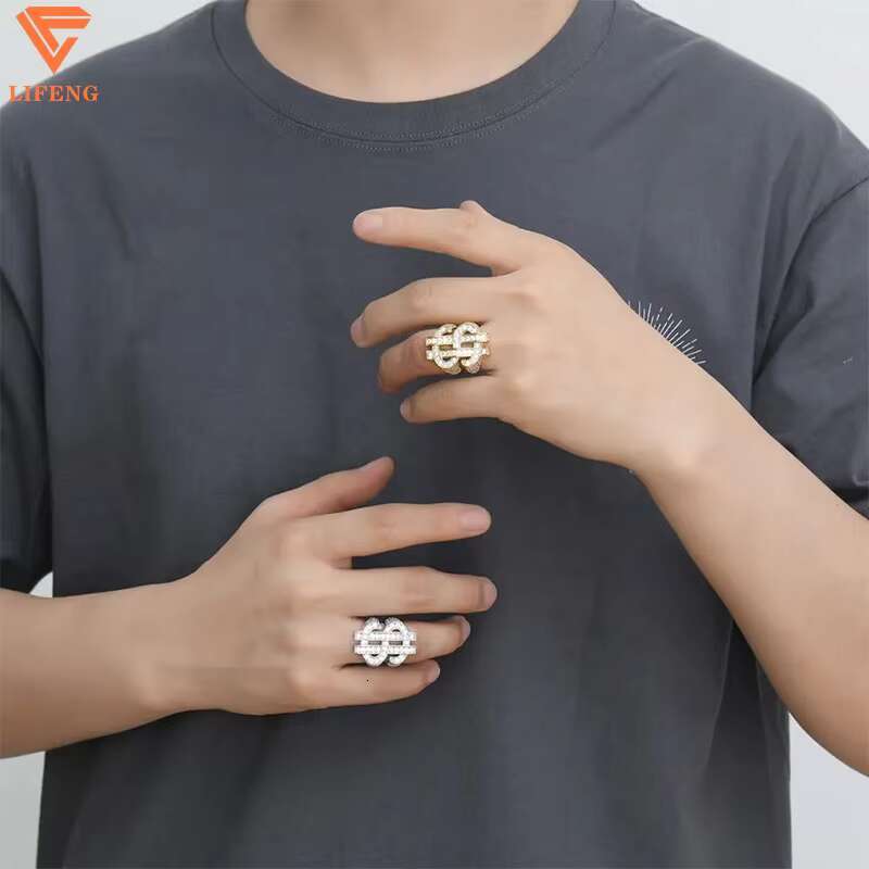 Hot Sale Hip Hop Full VVS Moissanite Ring Rock Hollow Out US Dollar Symbol Diamond Mens Rings Fashion Jewelry