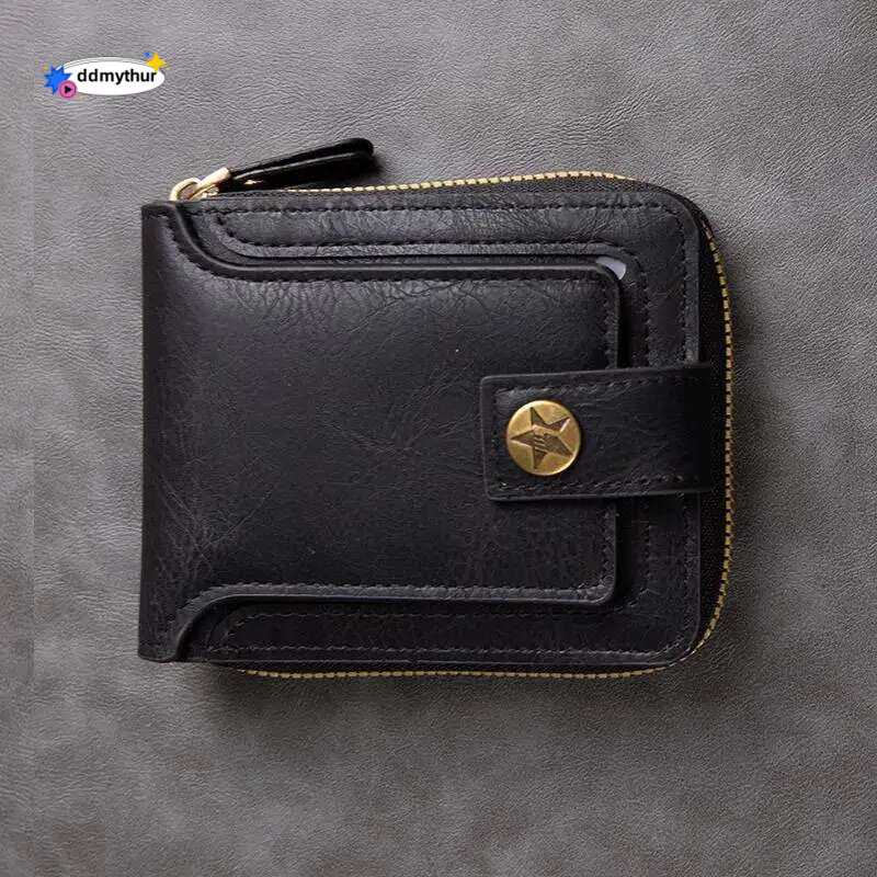 2025Men Hasp Zipper Clutch Solid Color High Quality Durable Convenient Wallets Vintage Men's Wallet PU Leather Short Purse ddmythur