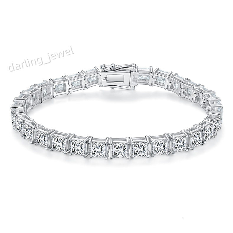 Hot Sales Moissanite Bracelet S925 Silver Mossianite Tennis Chain Princess Cut Fashion Bracelets Moissanite Tennis Chain