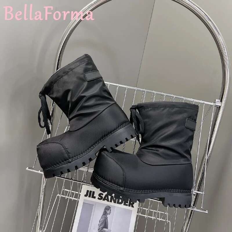 Couple Big Head Snow Boot Casual Classic Simple Fashion Novelty Patchwork Fabric Round Toe Thick Bottom Large Size Ski
