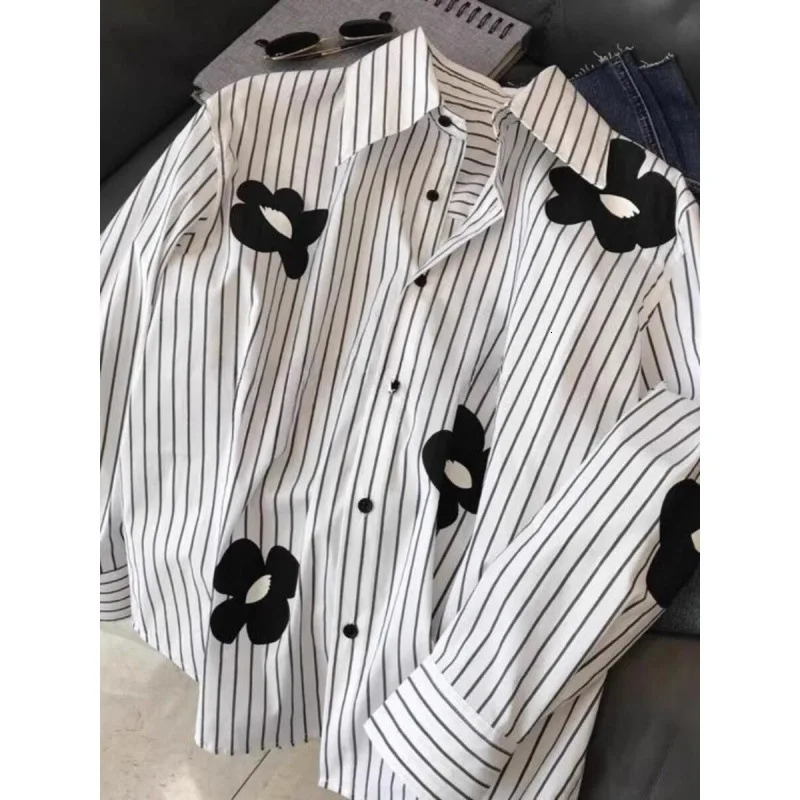 springsummer niche n striped printed loose long sleeved womens casual jacket 250409