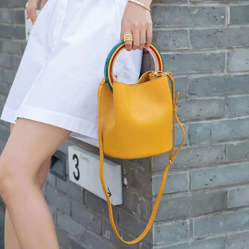Fashion Large Capacity Leather Bucket For Women Design High Quality Cowhide Handbags High-End Elegant Lady Dinner Bag