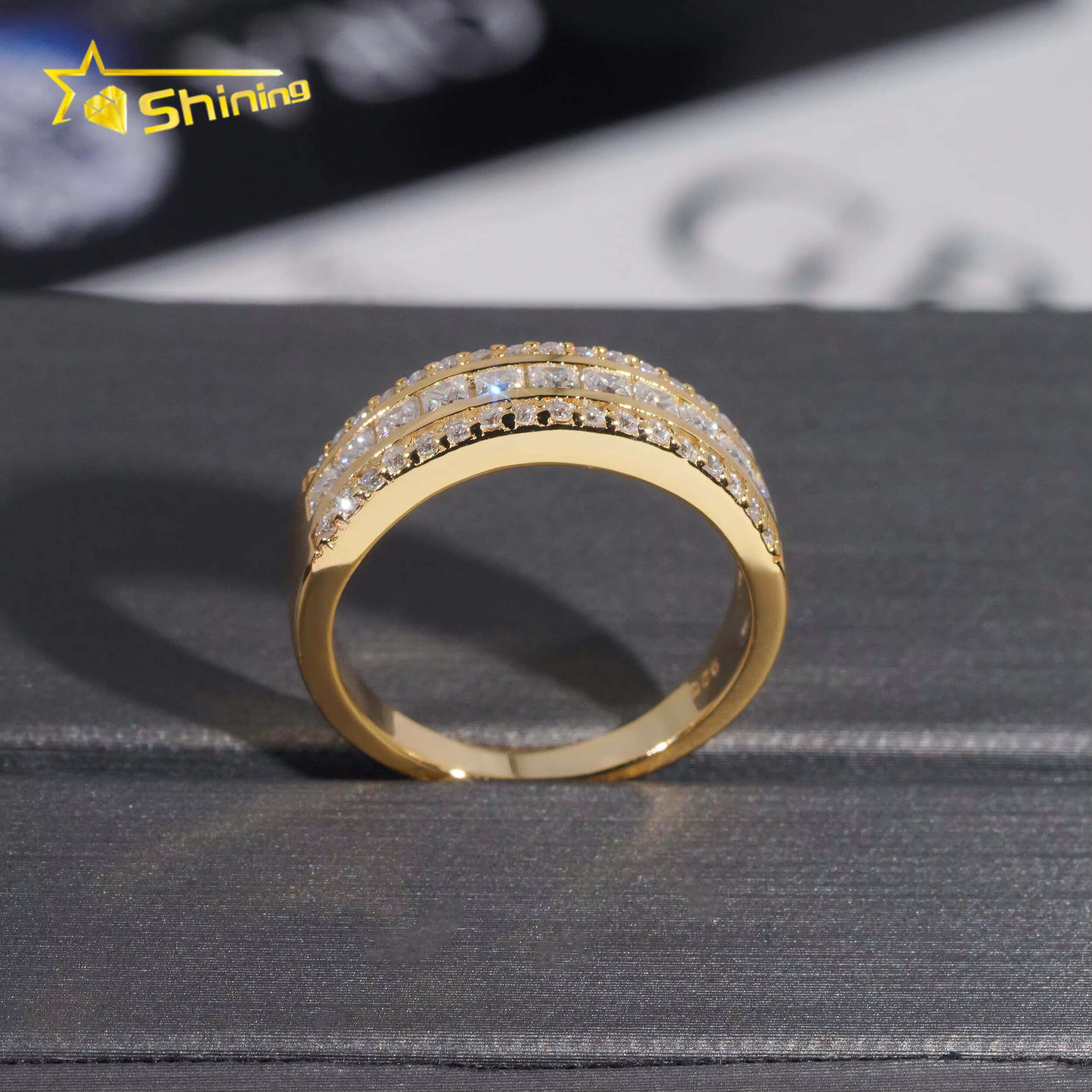 New Design Pass Diamond Tester 925 Silver VVS Moissanite Ring Gold Plated Iced Out Diamond Men Hip Hop Rings