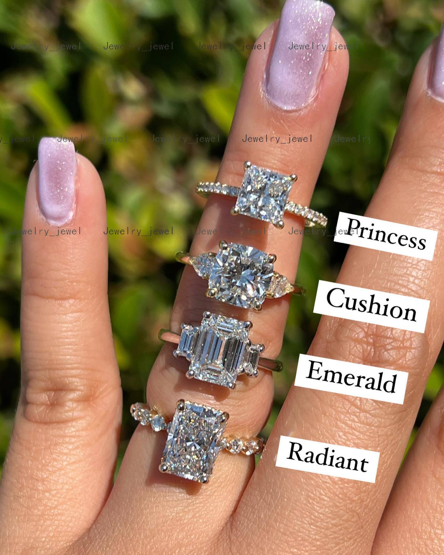 Custom Wedding Jewelry Emerald Cut Finger Rings 925 Sterling Silver VVS Moissanite Real Gold Engagement Ring