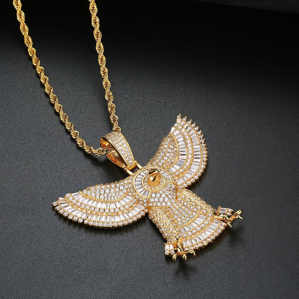 Hip Hop Animal Eagle Pendant Necklace Full TopBling 5A Zircon 18k Real Gold Plated Jewelry