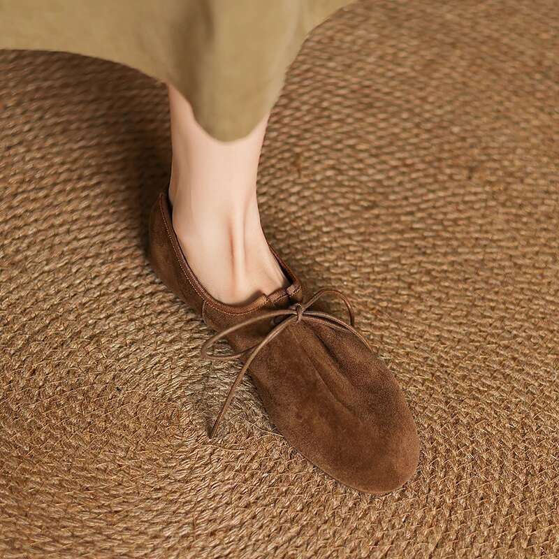 2025 New Women Suede Shoes Round Toe Lace-up Ladies Loafers Female Casual Trainers Street Fashion Flats
