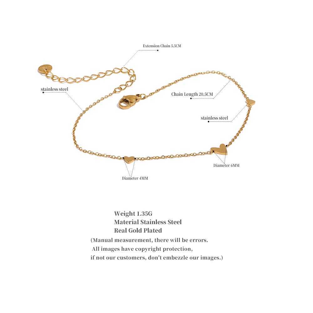 Yhpup Rust Proof Stainless Steel Heart Chain Anklet Gold Silver Color 18K PVD Plated Summer Fashion Jewelry for Women Z250408