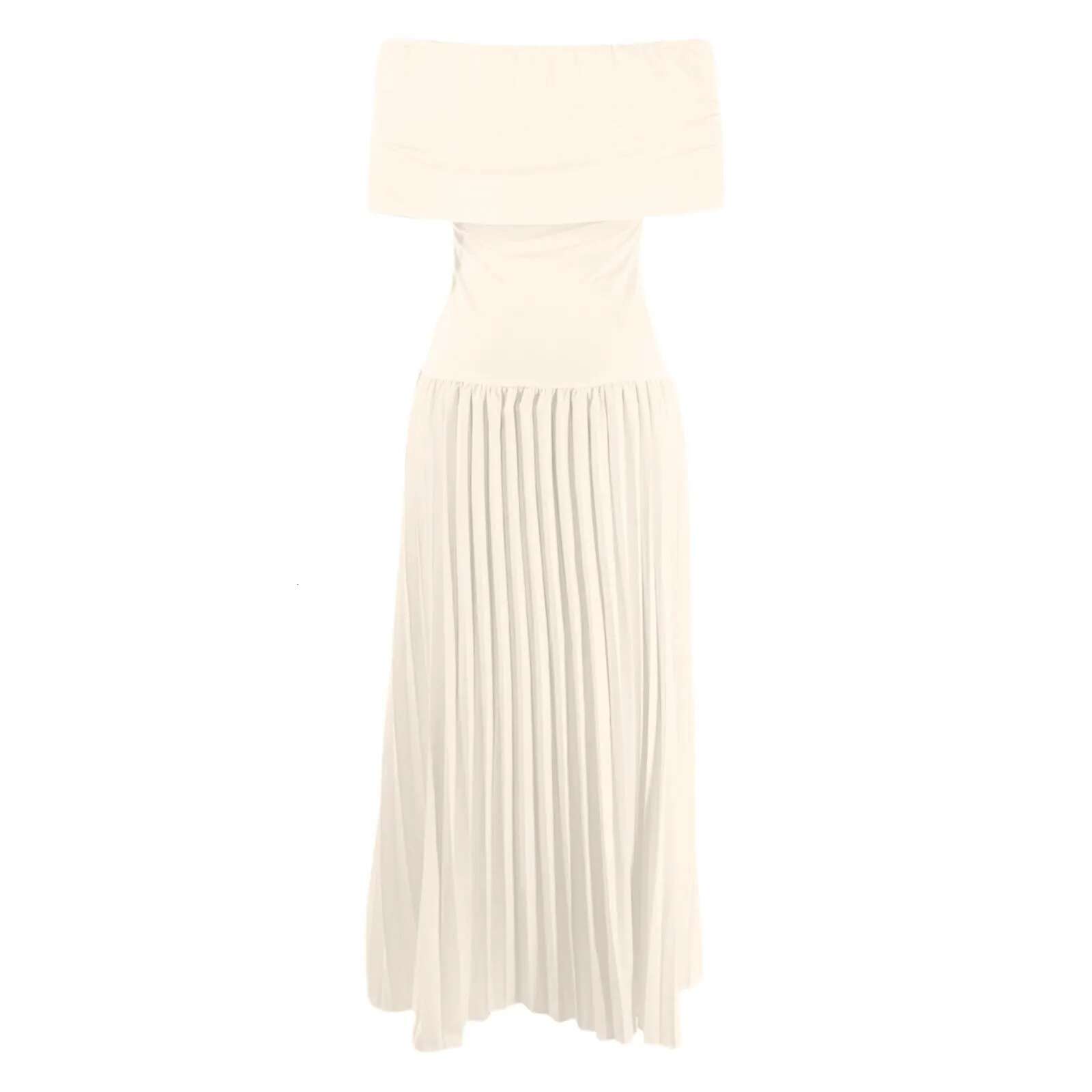 Dongdumaoyi Elegant Off Shoulder Long Dress Women Slash Neck Backless Pleated Maxi Fashion Slim Summer Vacation Holiday Dresses