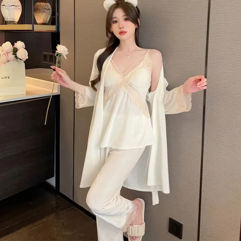 Sexy lace lingerie bathroom silk satin home clothing evening gown sleepwear womens 250409