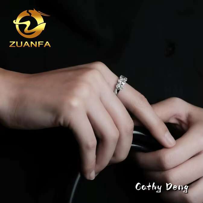 Zuanfa Jewelry Lady Luxury Engagement Rings Moissanite Sterling Silver 925 Half Eternity Ring Oval Cut Moissanite Diamond Ring