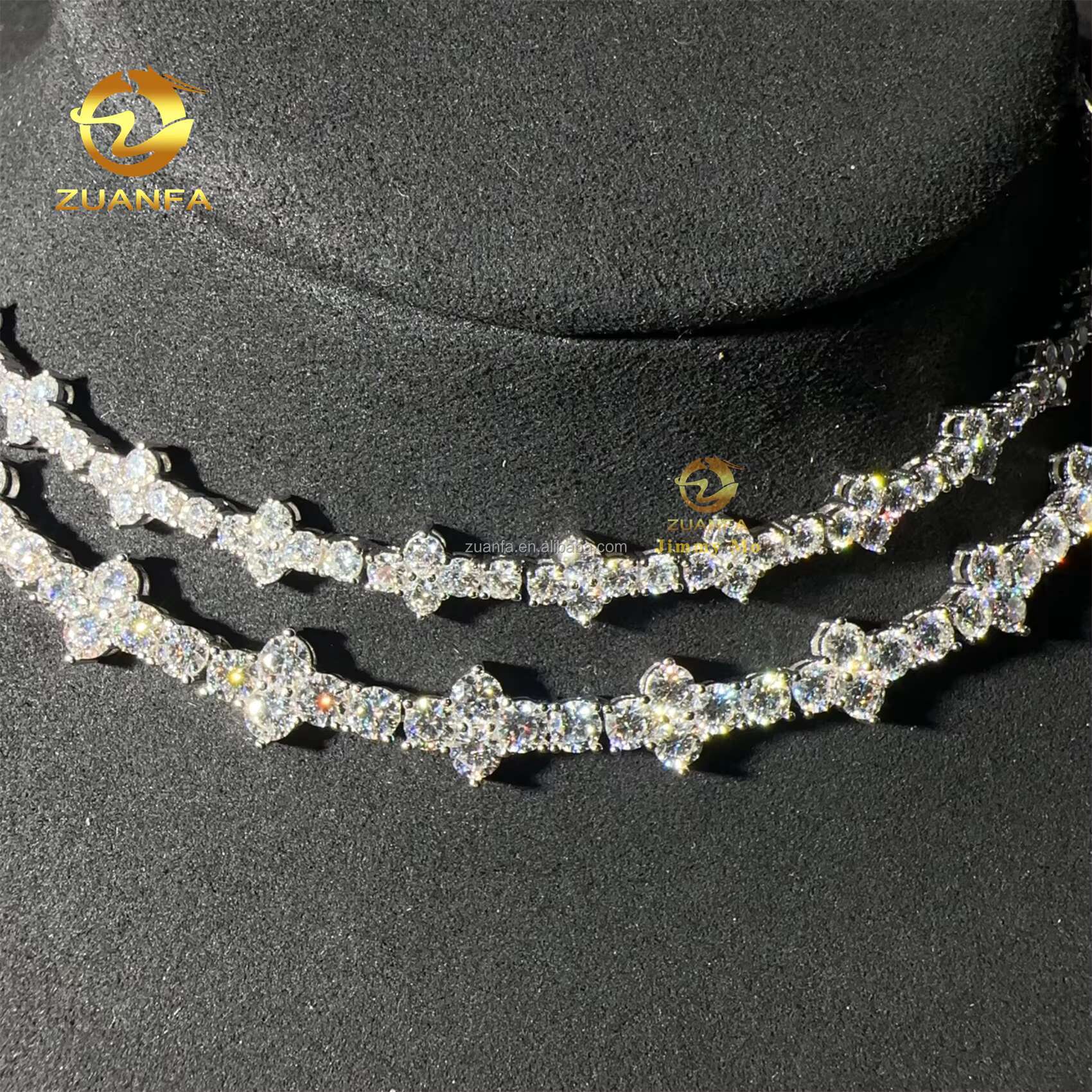 Stock Cross Shape 3mm 4mm Solid Silver Real Gold Plated Hip Hop Jewelry D VVS Moissanite Diamond Cross Cluster Tennis Chain