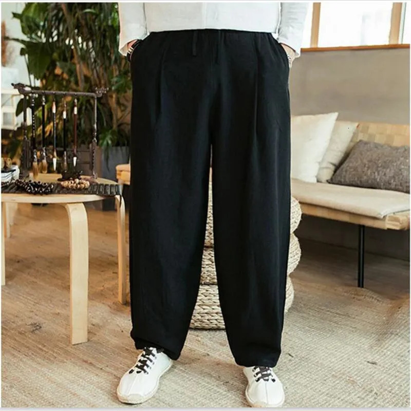 Large Size 6XL 7XL Mens Wide Leg Pants Cotton Linen Loose Harem Pants Summer Trousers Male Loose Pants Drawstring men clothing 250408