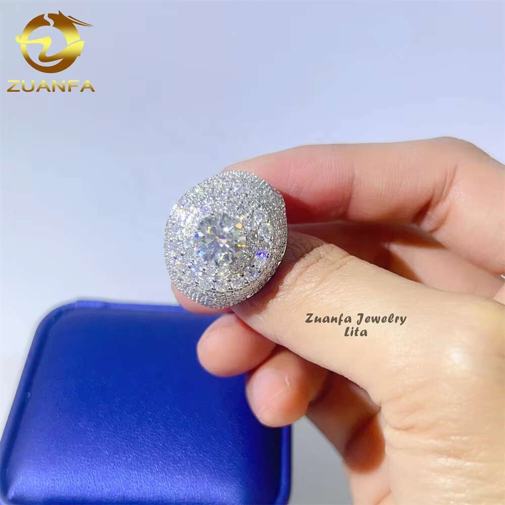 Fine Jewelry Iced Out Diamond Rings Hip Hop 925 Sterling Silver Mens Vvs Moissanite Ring