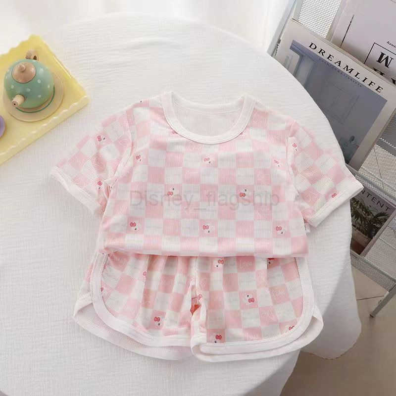 Disney Childrens short sleeved shorts set for boys and girls summer thin home clothes for babies cartoon and stylish ice silk two piecesXJ250409