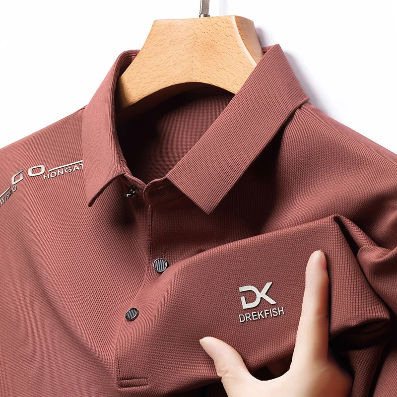 Summer Mens Letter Printed Ice Silk Polo Shirt Trendy Business Casual Traceless Lapel T-shirt Mens Top 250407
