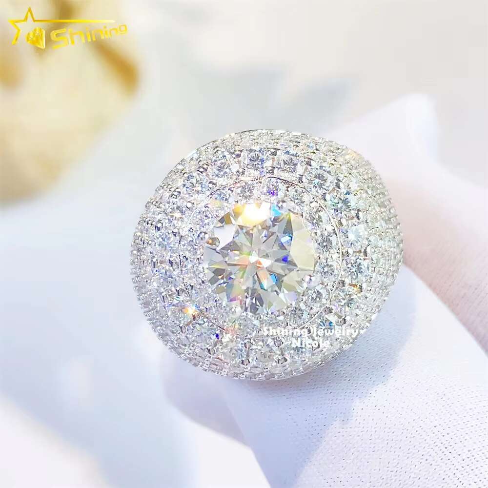 New Design Luxury Hip Hop Iced Out Silver Gold Plating Engagement Diamond Moissanite Ring for Men