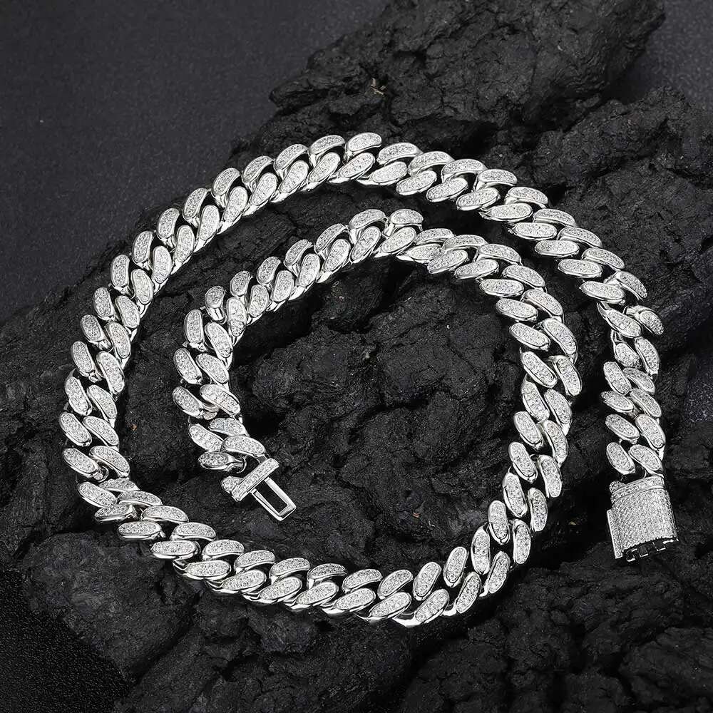 Hight Quality Moissanite Cuban Chain 12MM Iced Out Two Row VVS Diamond Cuban Link Chain Hip Hop Jewelry For Men Women