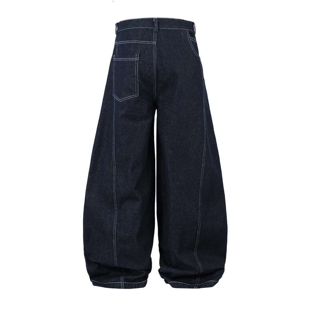 Spliced Top Jeans Mens High Street Pocket Loose Wide Leg Scimitar Denim Pants Men