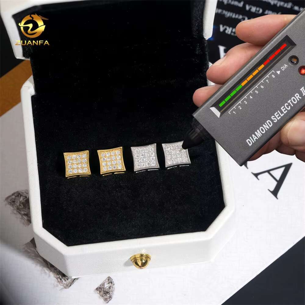 Pass Diamond Tester 925 Sterling Silver Iced Out Moissanite Hip Hop Square Shape Diamond Earrings