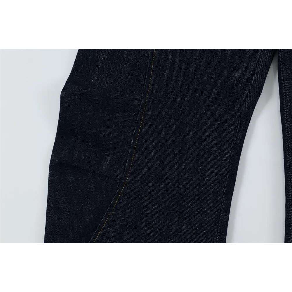 Spliced Pocket Denim Pants Mens Top Solid Color High Street Loose Wide Leg Washed Jeans Men