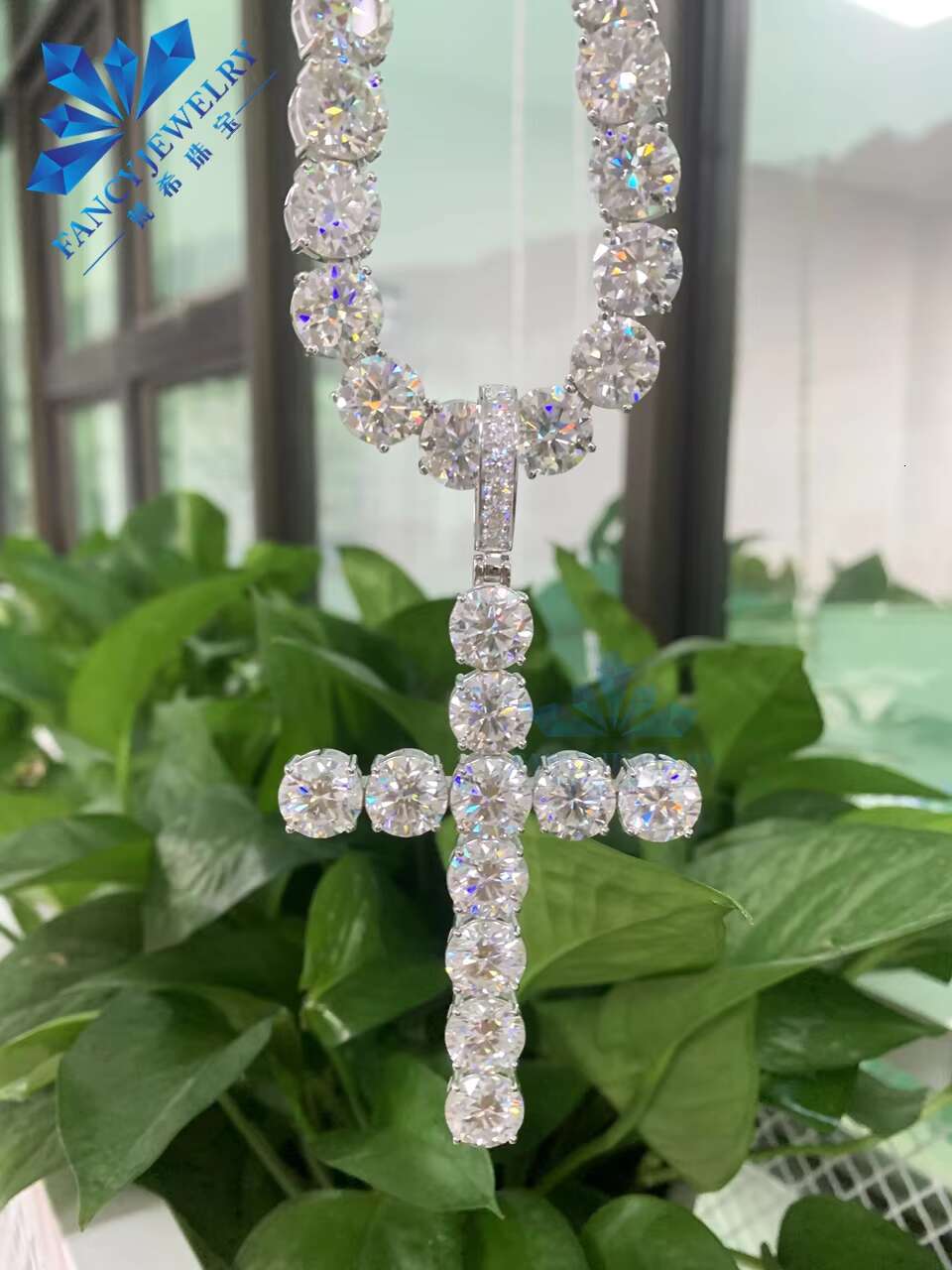 Cheapest Price Hip Hop Pendant 10mm D Color VVS1 Moissanite Cross Pendant Iced Out 925 Sterling Silver Tennis Cross for Men