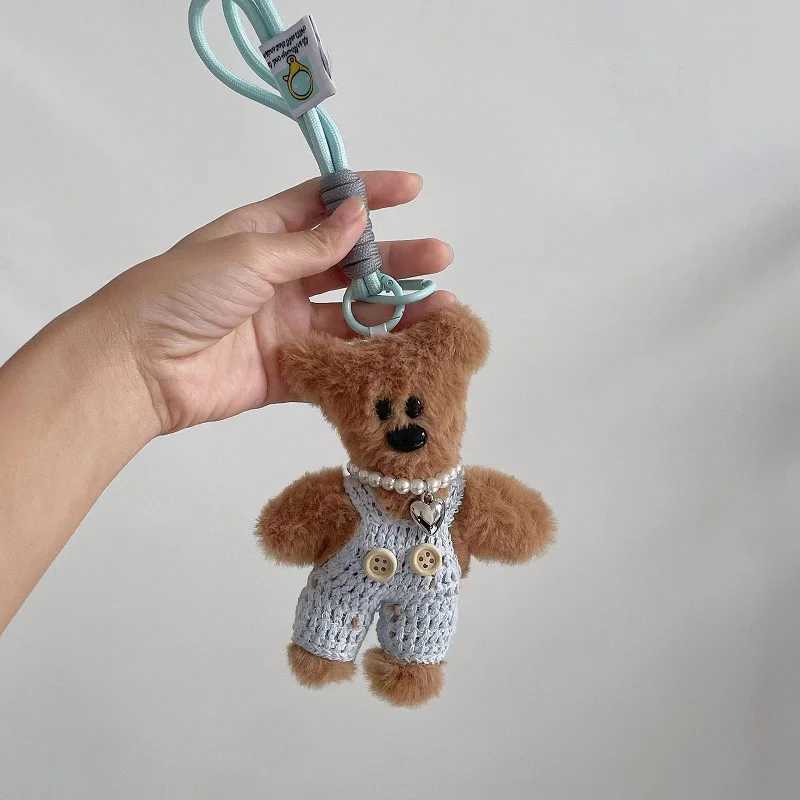 15cm glass teddy bear toy plush keychain backpack pendant cartoon anti fall chain cute car keychain girl bag accessoriesXJ250409