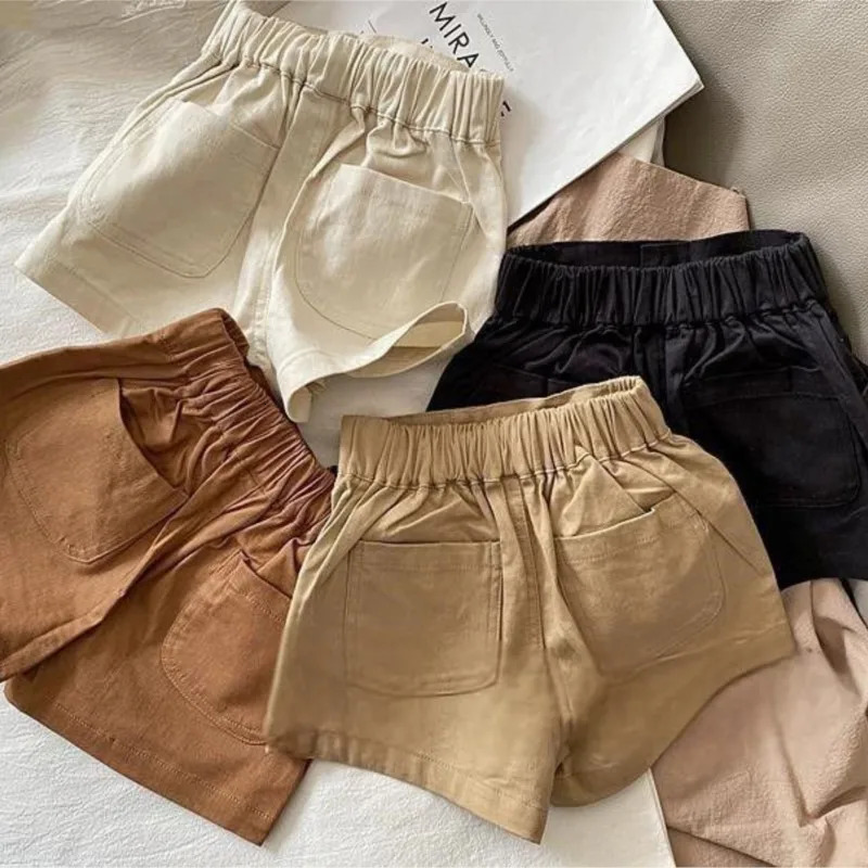 Fashion baby girl boy cotton shorts baby toddler solid color shorts spring and summer casual clothing baby clothing 18M-10Y 250409