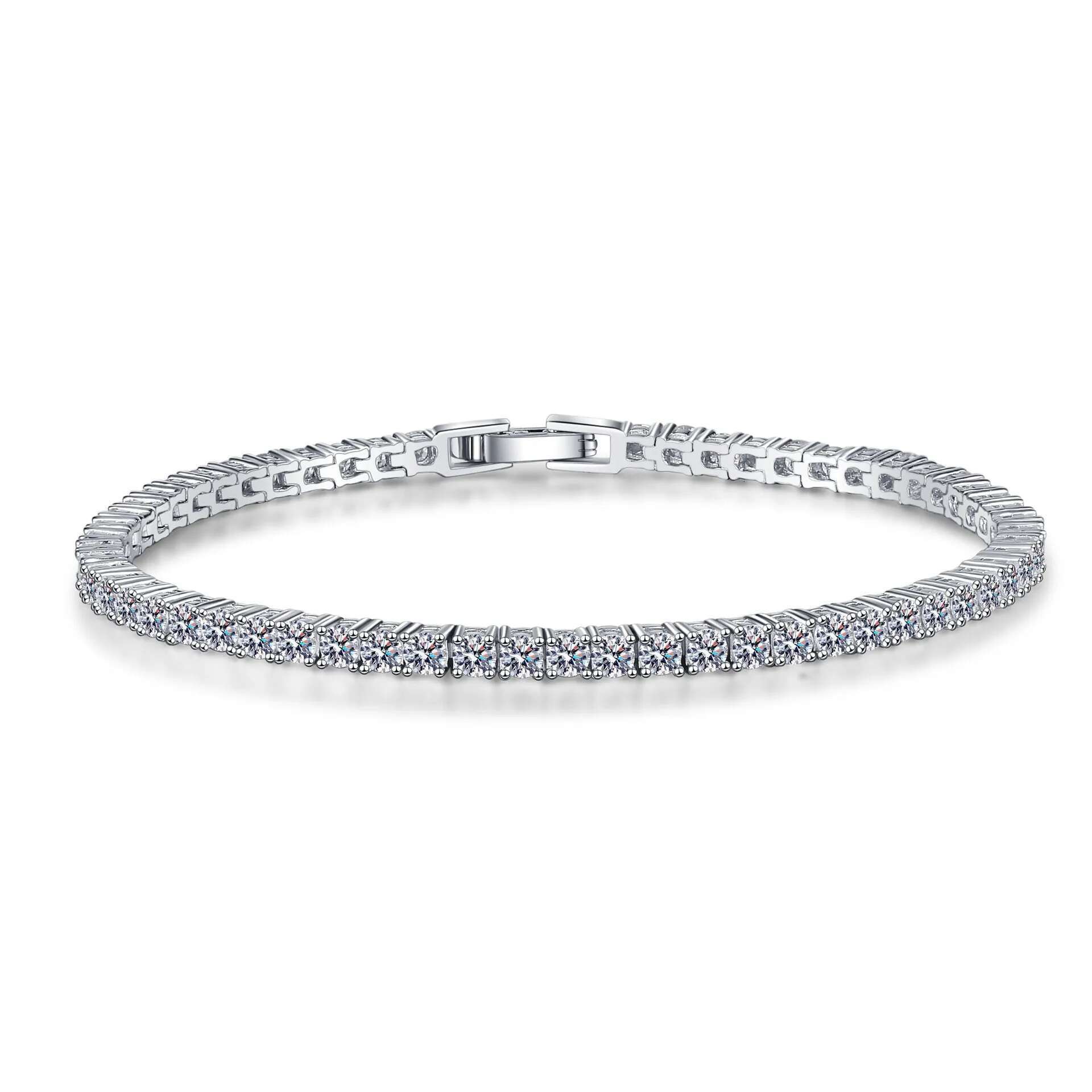 Ladies PT950 Platinum Bracelet Mossan Stone single 6 points 2.5mm full of luxury wind row drilling hand 6 points 2.5mm