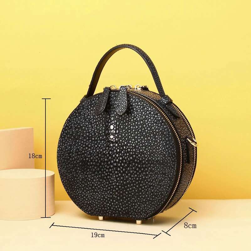 2023 Winter New Fashion Round Handbag Cowhie Women's Designer Genuine Leather Female Bag
