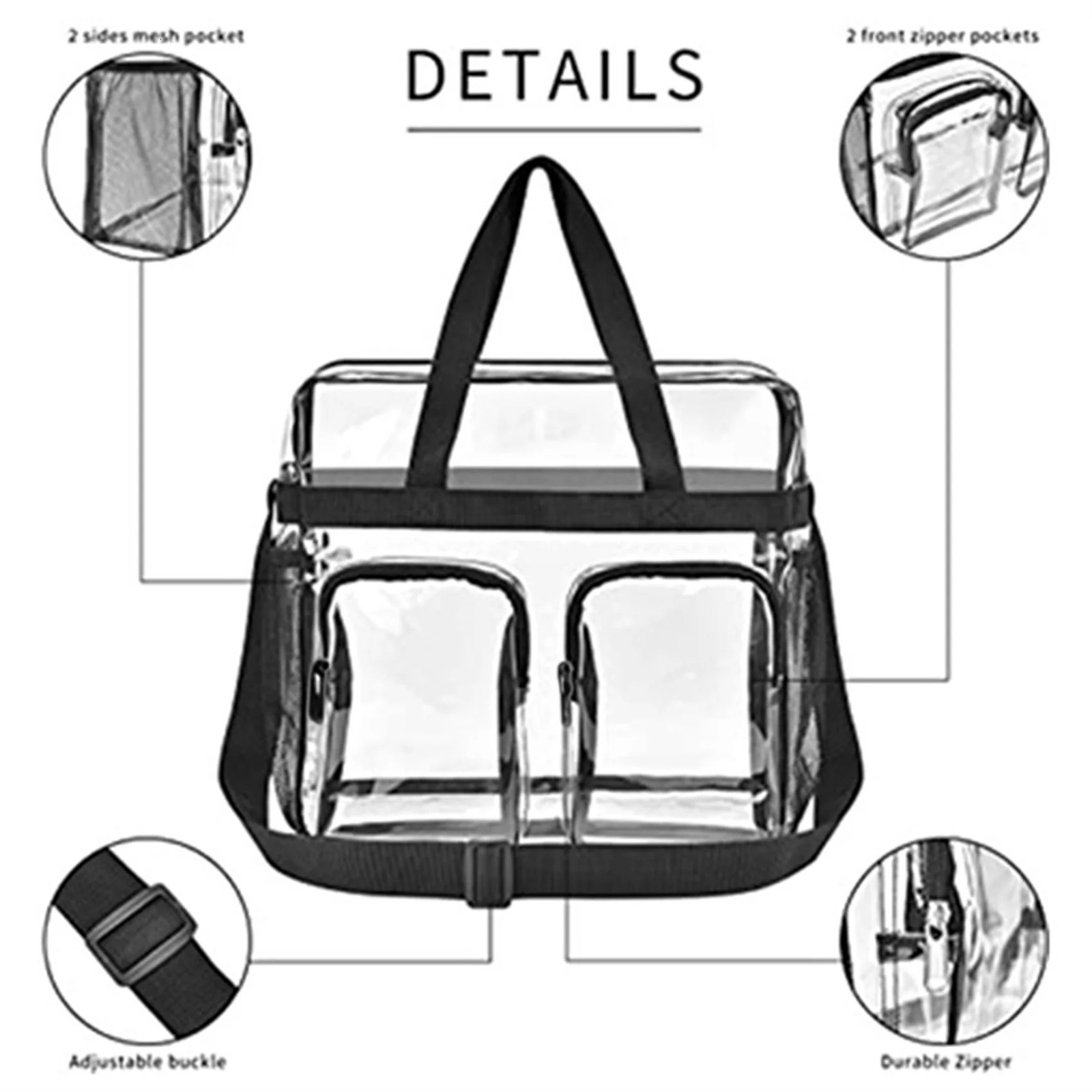 PVC Unisex Multi Pocket Casual Shoulder Bag Portable Large Capacity Transparent Waterproof Tote Bag 250407