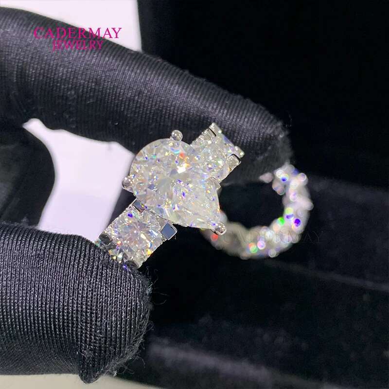 Cadermay luxury 5ct pear cut D VVS moissanite ring with 6mm round moissanite diamond eternity band moissanite ring set for women