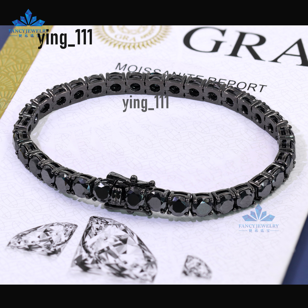 Hiphop Jewelry Iced Out Black Color VVS 925 Silver 3mm 4mm 5mm 6.5mm GRA Moissanite Diamond Tennis Chain Necklace for Man