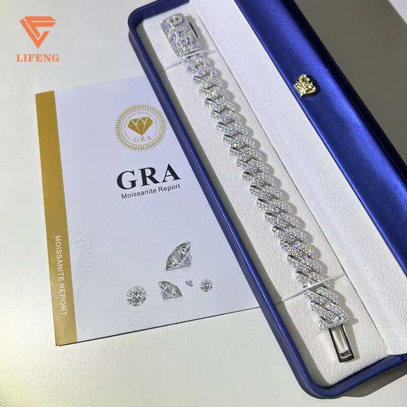 14mm Custom Fashion Jewelry Cuban Link Chain Bracelets White Gold Plated 925 Silver Vvs Moissanite Bracelet for Men and Women