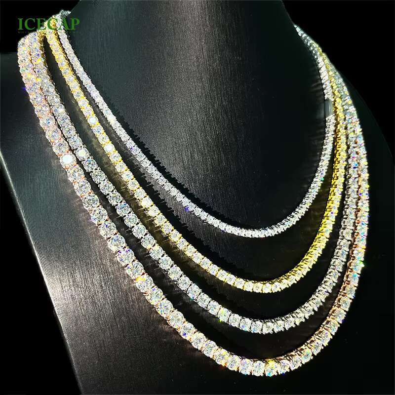 Fine Jewelry 925 Sterling Silver VVS Moissanite Iced Out Hip Hop Tennis Chain Diamond Necklace for Men Women