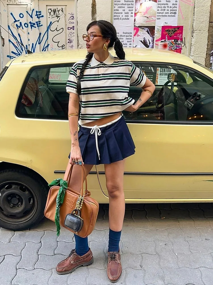 Foridol Burgundy Striped Casual Women T-shirt Summer Loose Polo Shirts Buttons Female Tops Blouse White Tops Spring Shirt 250408