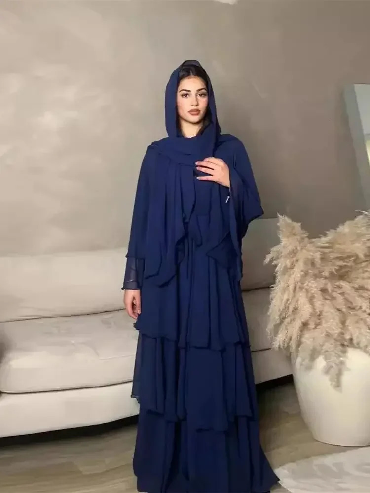 Summer humble Kaftan headscarf womens clothing open chiffon Khimar kimono Abaya Dubai y Muslim suit Islamic Ka Damen 250409