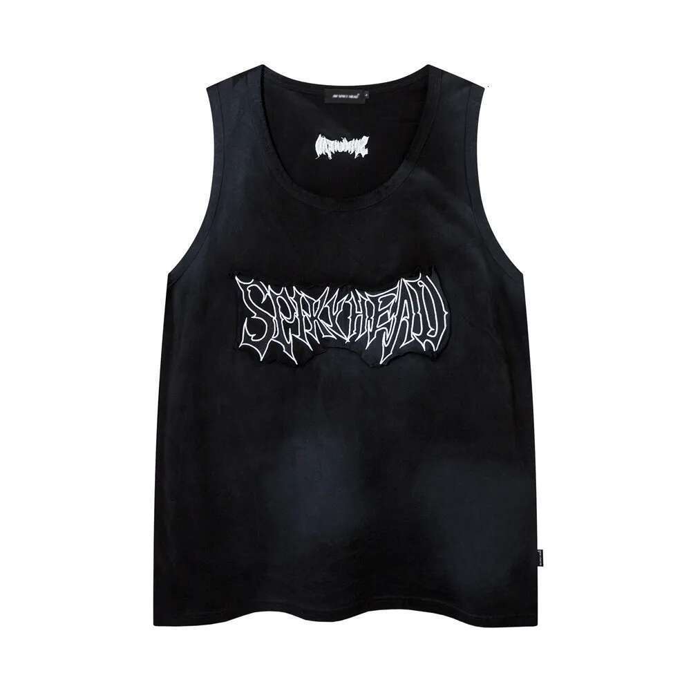 Patch Letter Distressed Tank Top Mens Summer High Street Crew Neck Ripped Loose Sleeveless Singlets Men