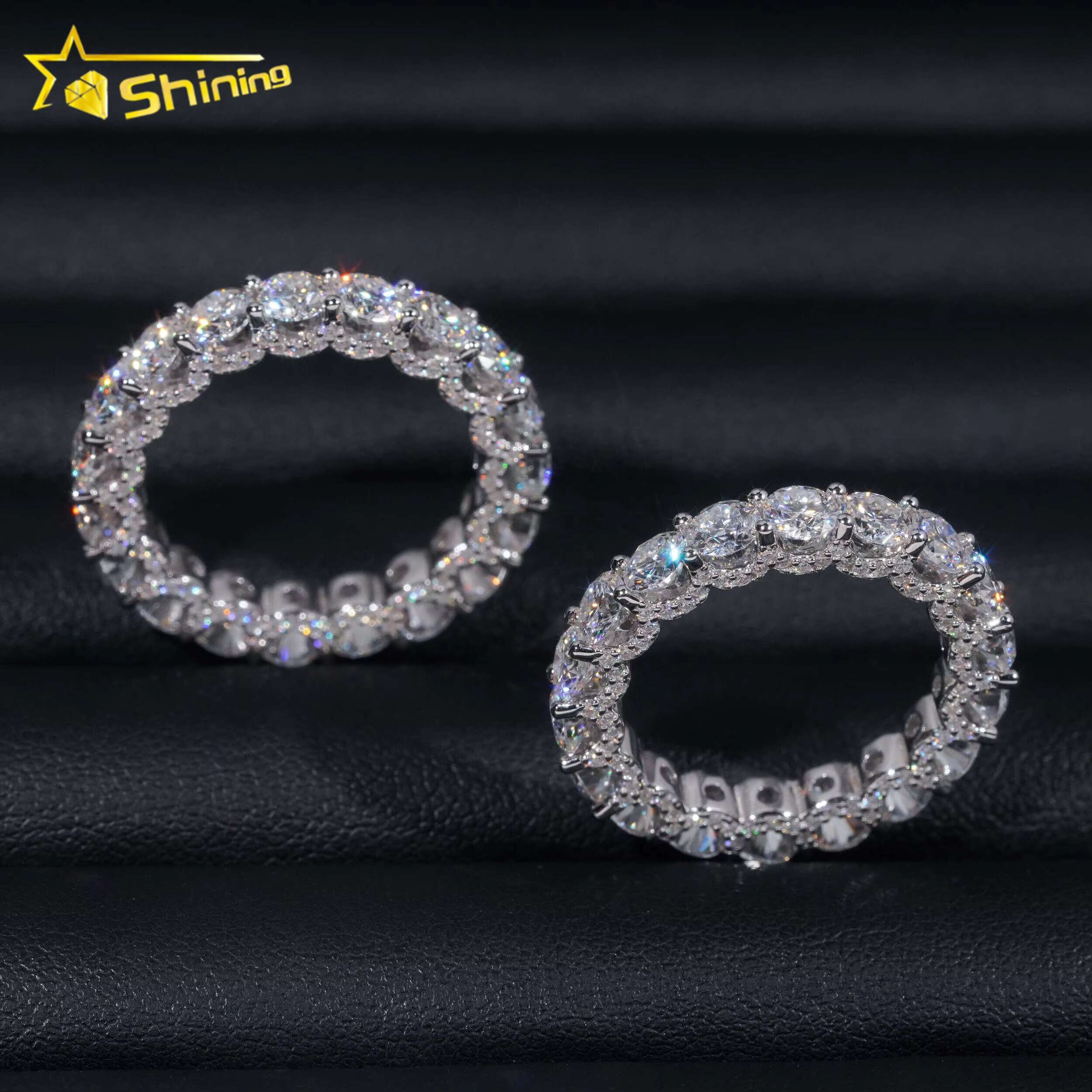 Luxury Style Pass Tester 925 Sterling Silver Rhodium Plated Fine Jewelry Fully Iced Out Diamond Moissanite Eternity Band Ring