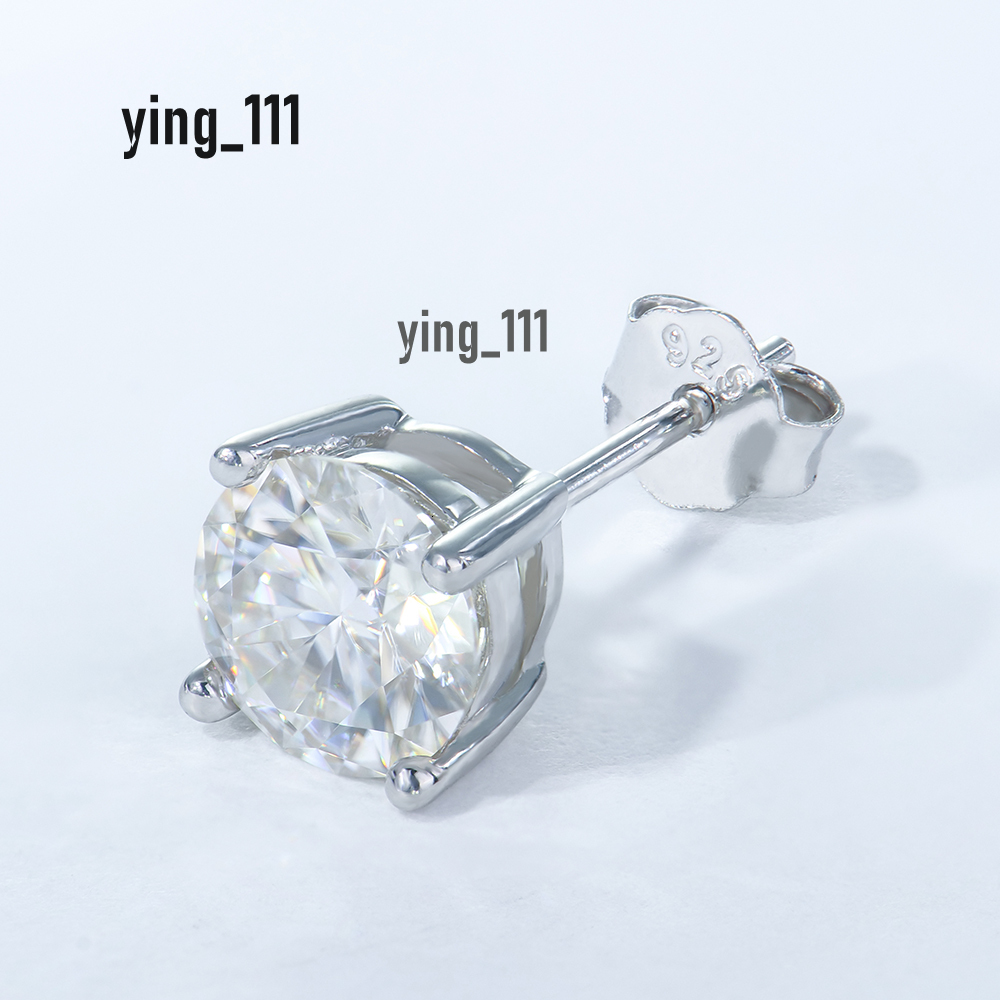 Stocks Fine Jewelry 925 Silver Plated Rhodium Round VVS Moissanite Diamond 4 Prong Stud Earrings Classic Fashion Jewelry