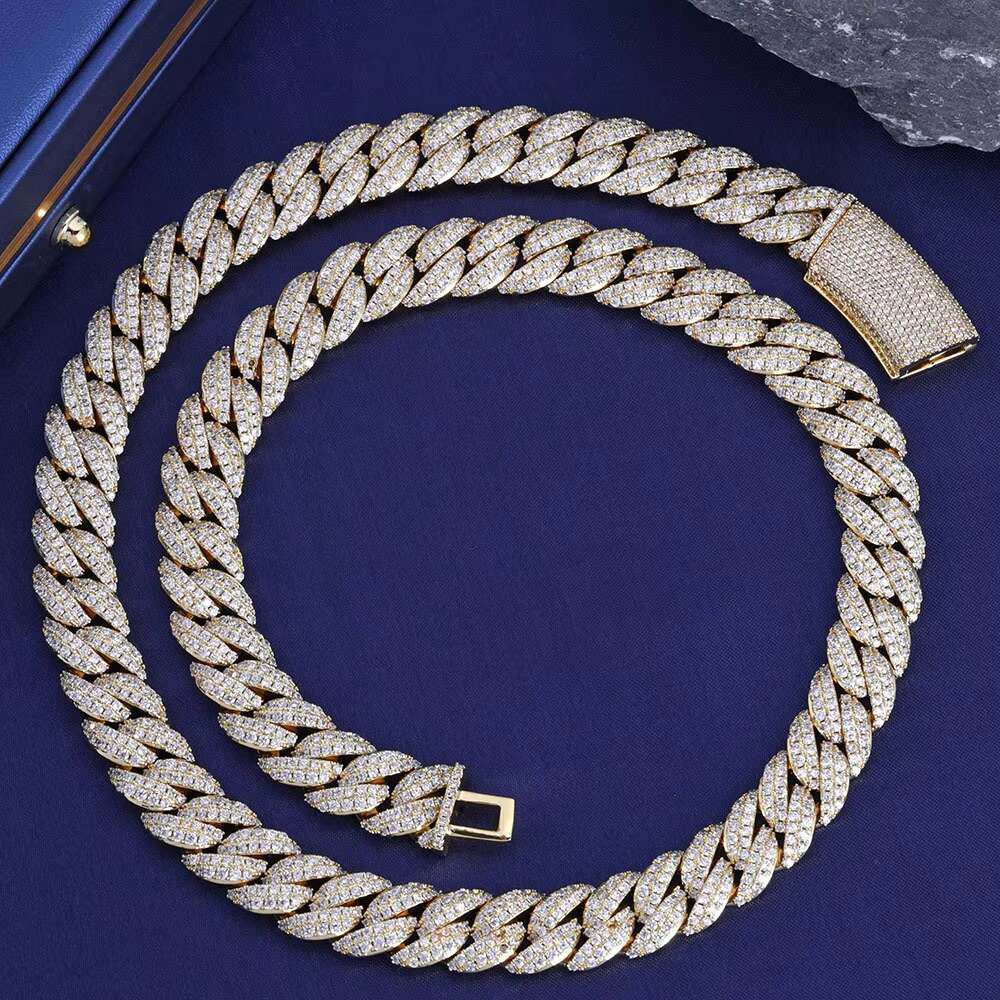 Customized Mens Hip-Hop 925 Sterling Silver VVS Moissanite Necklace Iced Out Full Diamond Miami Cuban Chain Trendy Jewelry