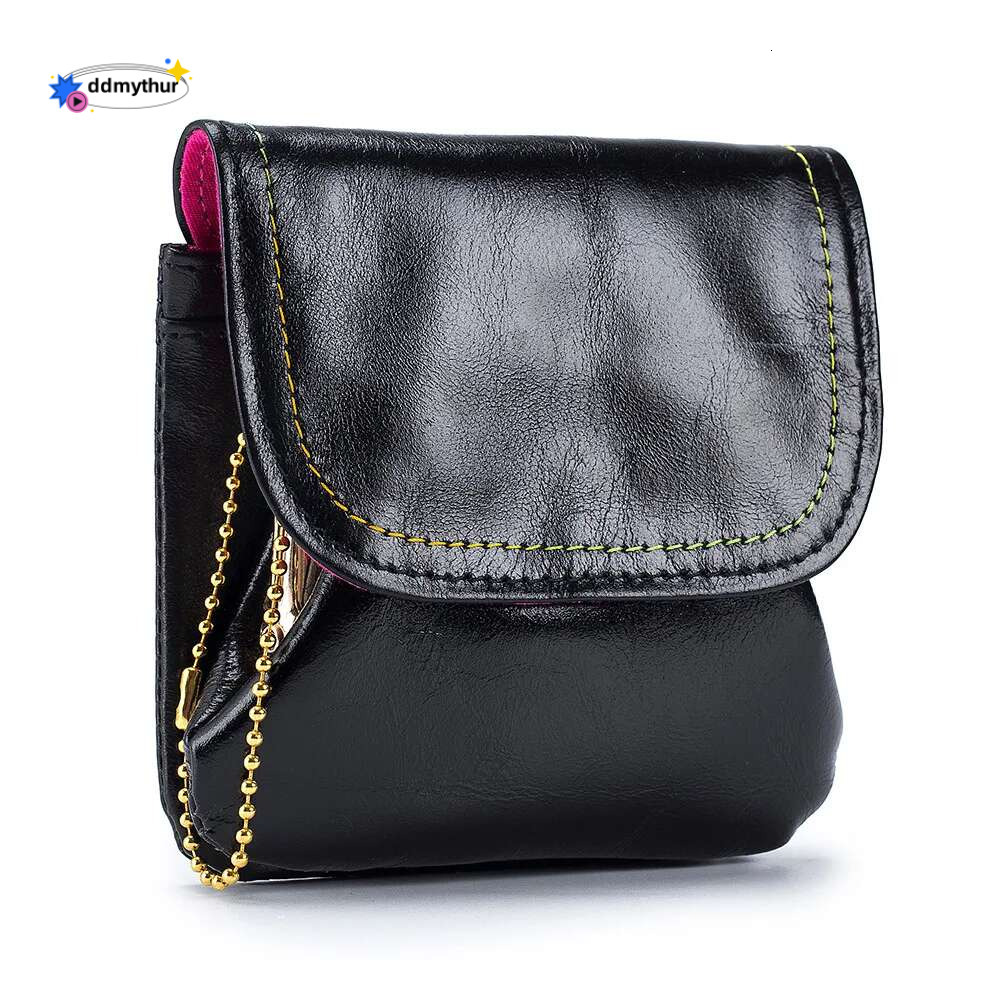 Genuine Leather Coin Women Cowhide Change Purse Metal Hasp Closure Card Holder Wallet Vintage Kiss Buckle Small Clutch Bag ddmythur