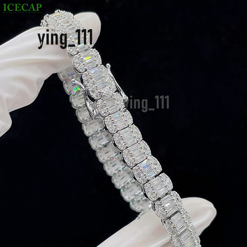 Fine Jewelry Baguette Shape Design Tennis Chain Bracelet VVS Moissanite Diamond 925 Silver Hip Hop Luxury Bracelets for Women