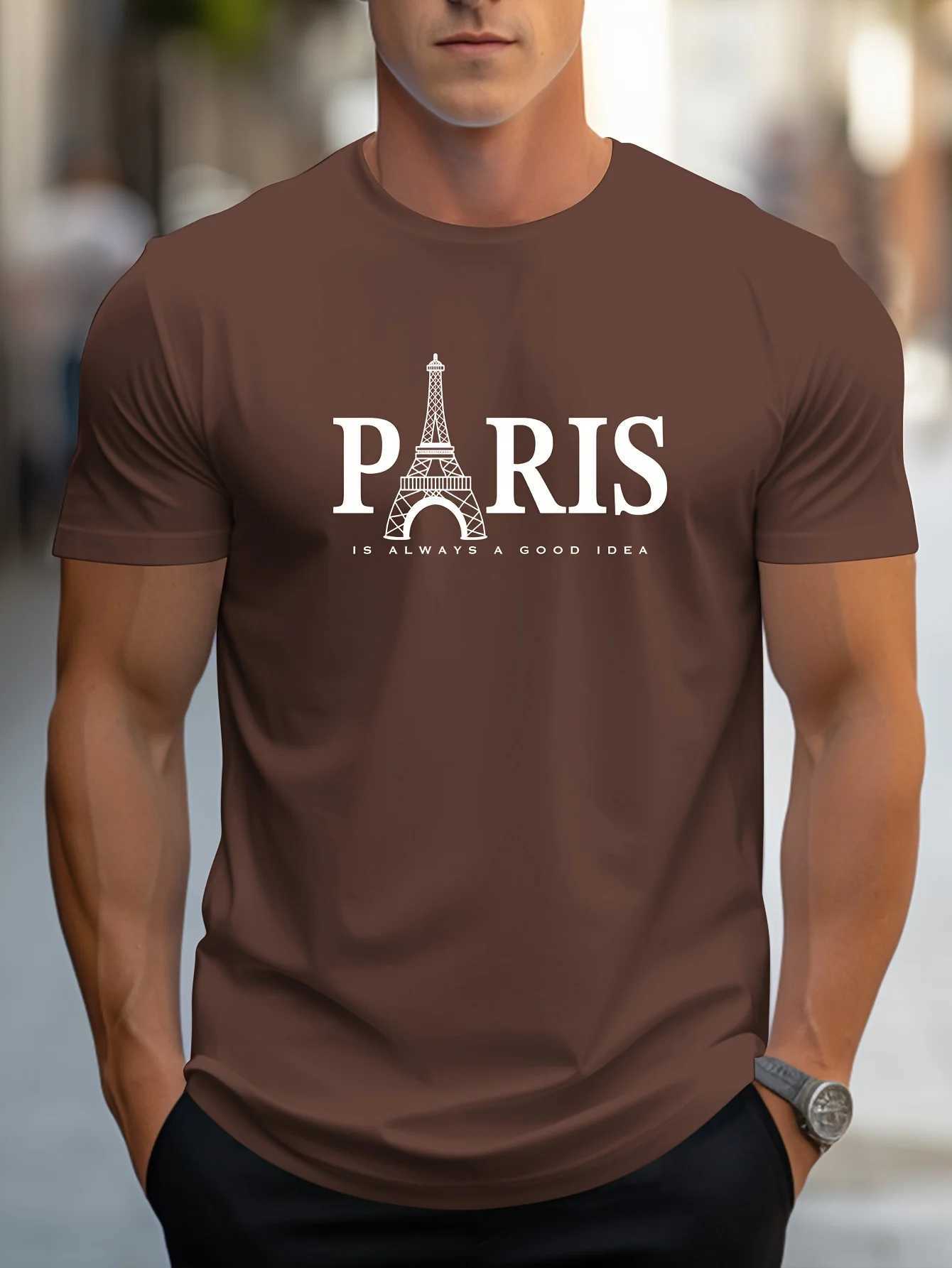 Summer mens T-shirt short sleeved Paris pattern printed casual O-neck oversized floral fashion streetwear mens T-shirtXJ250409
