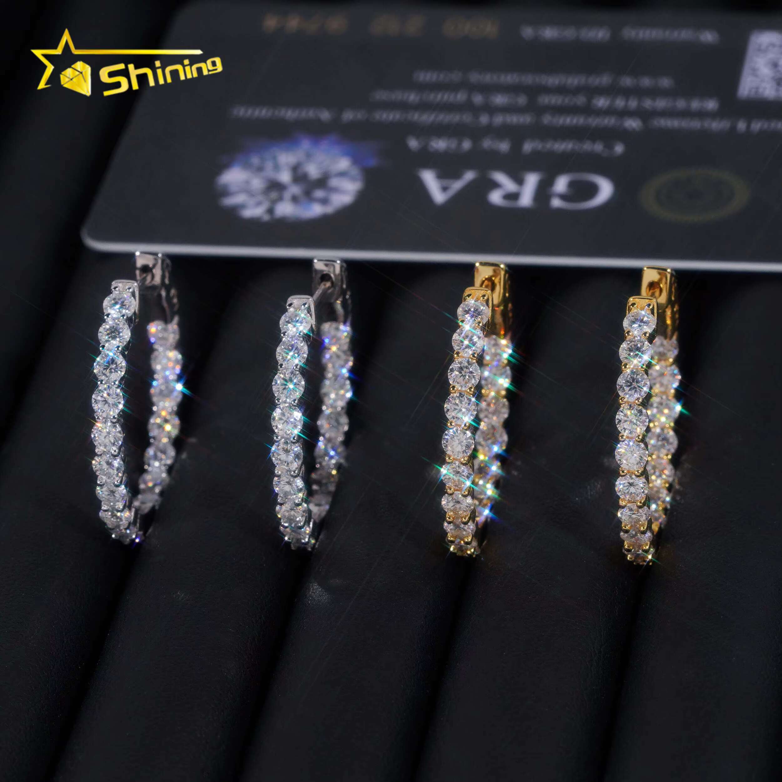Ready to Ship Hip Hop Jewelry 925 Silver Gold Plated Inner Fully Iced Out Moissanite Stud Earrings Hoop Earrings With GRA