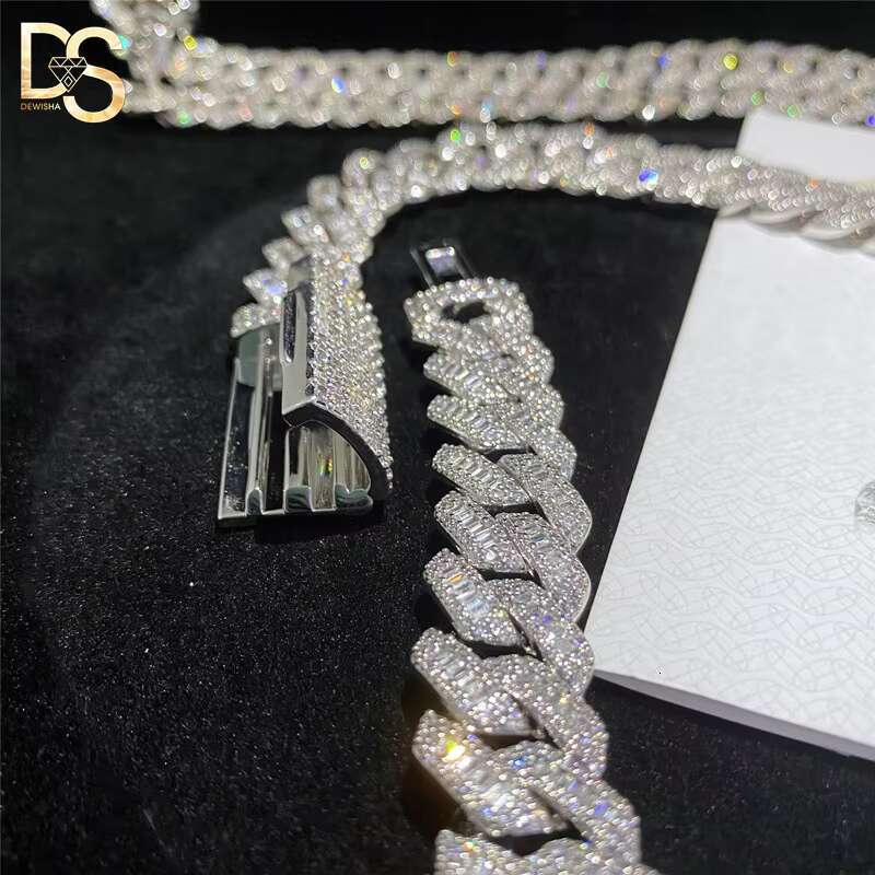 New Fashion 15mm Hip Hop Mens S925 Silver Plated Moissanite Diamond Iced Out Cuban Chain Necklace