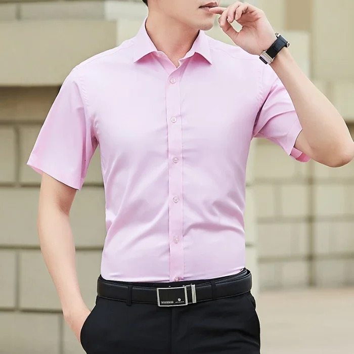 Summer Mens Slim Solid Color Short Sleeve Shirt Business Casual White Shirt Male Large Size 5XL Classic Style 250408