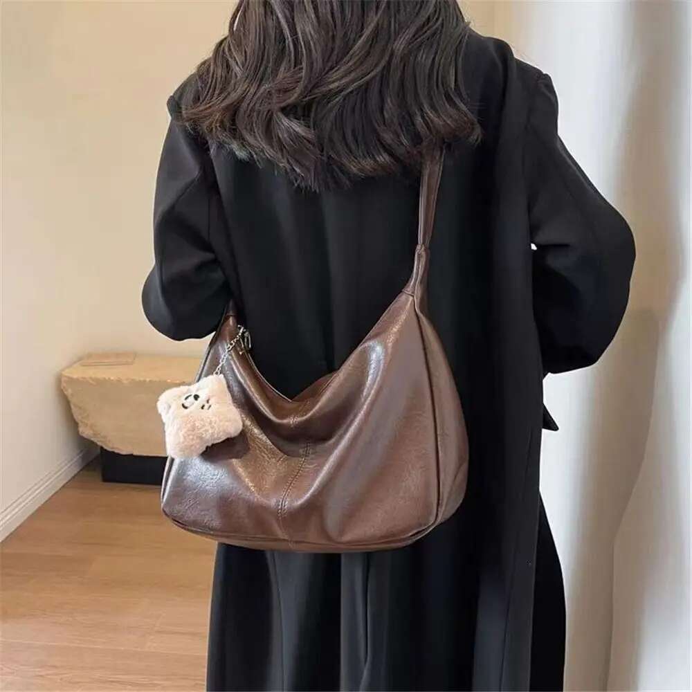 Trendy Slouchy Shoulder For Women PU Leather Large Capacity Ladies Hobo Tote Retro Underarm Bag