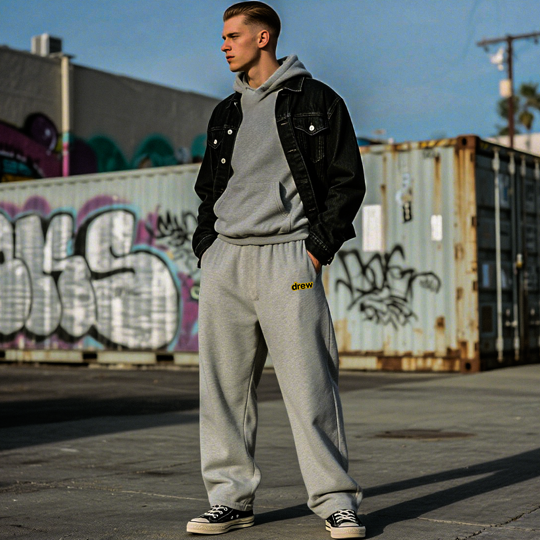 DREW HOUSE Drew Smiling Face Embroidered Letter Trend Brand Printed Leisure Pants for Men and Women, Couple Same Style Sports Sweatpants